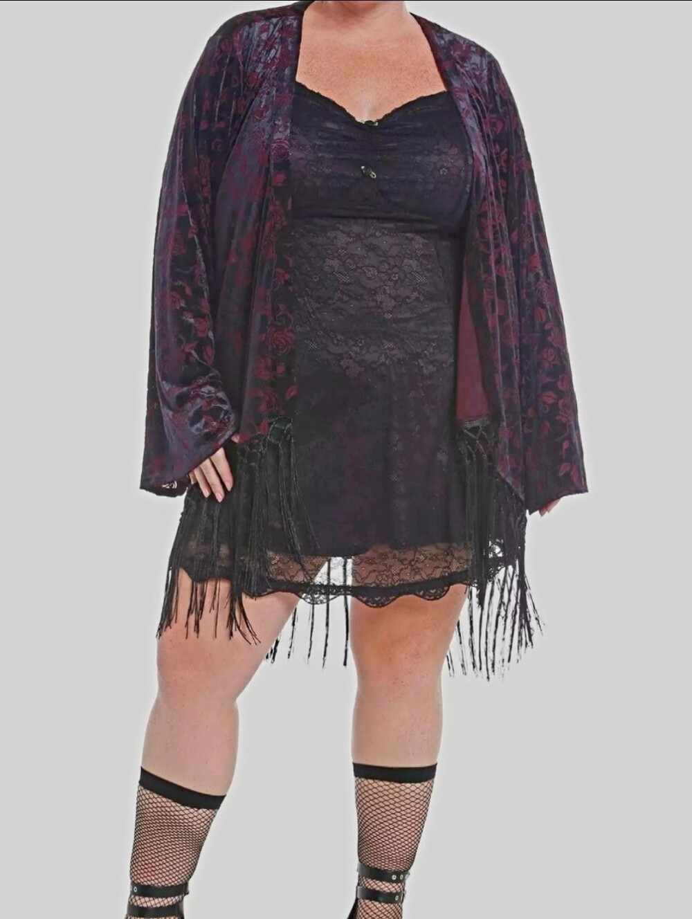 Hot Topic Whimsigoth Dark Romantic Fairy Velvet Burn Out Fringe Kimono